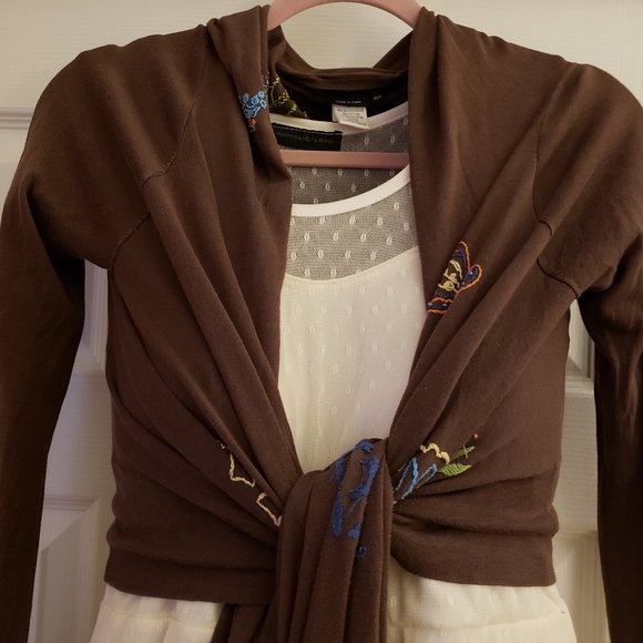 BCBG MAXAZRIA Brown Silk Cotton Tie Wrap Cardigan - Picture 2 of 14